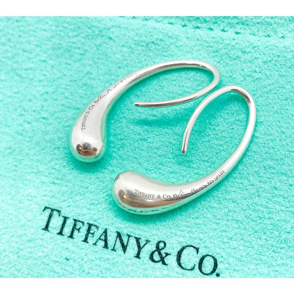 Tiffany & Co. Elsa Peretti Teardrop Hoop Earrings Sterling Silver - Picture 9 of 10